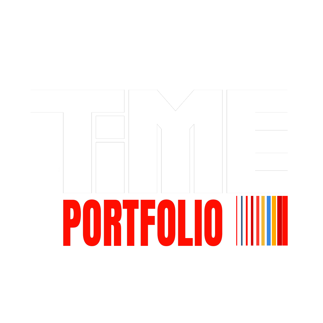 Timeverse Portfolio — original white TIME lettering with red PORTFOLIO wordmark and colored bars